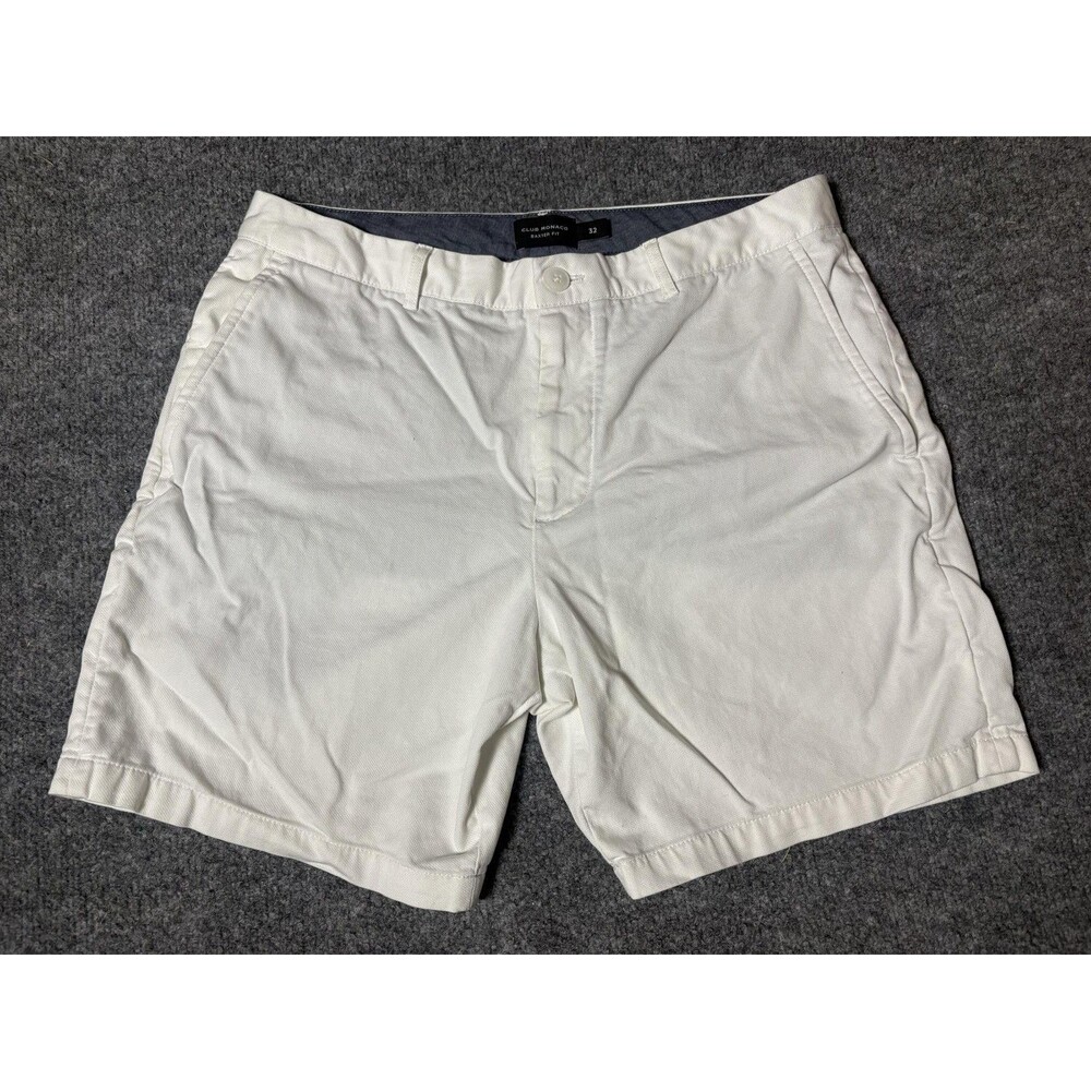 Club Monaco Chino Shorts Mens 32 White Baxter Fit 7" Inseam Cotton Casual